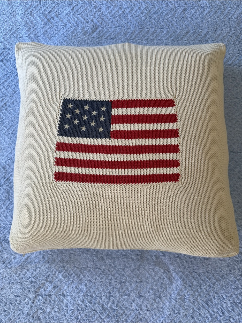 Vintage Ralph Lauren 100% Cotton Cream Knit Accent Pillow  American Flag 13 Star